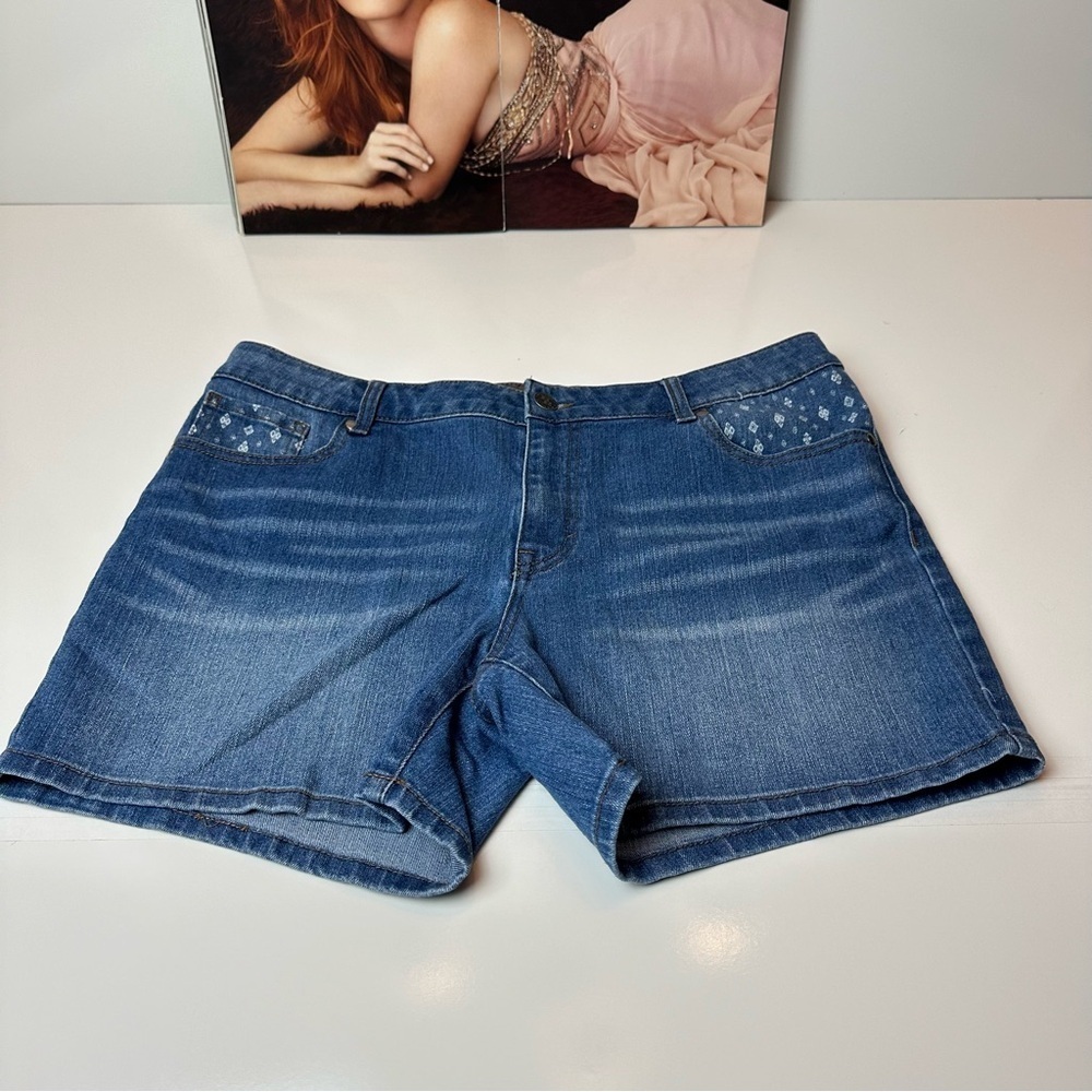Y2K Embellished Denim Shorts | Studded Pocket Stretch Jean Shorts · Bit & Bridle